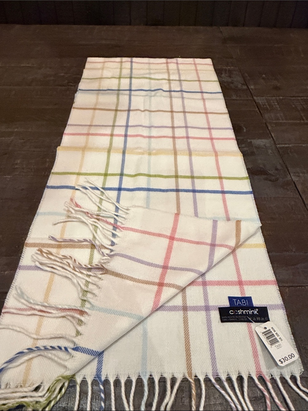 NWT TABI Cashmink Plaid Scarf Made in Germany Soft Acrylic Pastel Multicolored